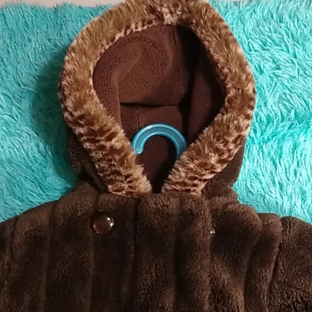 Girls faux fur leopard swing coat for winter fleece lined zipper & 4 buttons